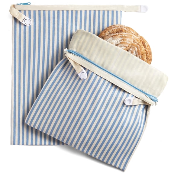 HONGBAKE Reusable Beeswax Wrap for Food, 2-Pack Bread Bags with Zipper for Homemade Bread & Sourdough, Large 17x12.6in Wax Wraps, Sustainable Sourdough Loaf Storage to Lock in Freshness, Blue