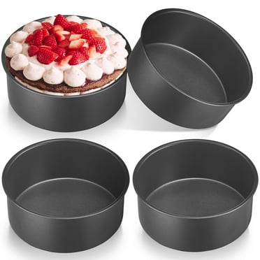 HONGBAKE Round Cake Pans 6 inch,2.5 Deep Nonstick Circle Cake Tins of 4,Heavy-Duty Cake Mold,Dishwasher Safe -Grey