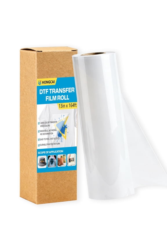 DTF Transfer film Roll 13 Inch x 164 ft Matte transparent pre-treated PET heat transfer paper, cold and hot peel, for direct printing of T-shirt textiles on DTF inkjet printers