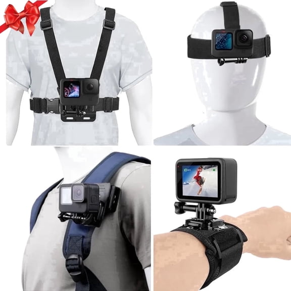 HONGDAK Accessories Set for Gopro Hero 13/12/11/10/9/8/7/6/5/4,Head Strap Mount + Chest Mount Harness + Backpack Clip Holder + 360°Rotating Wrist Strap