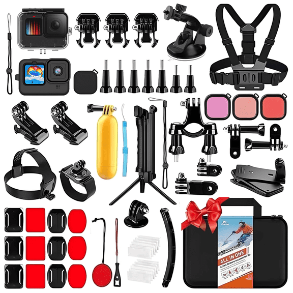 HONGDAK 63in1 Gopro Mount Kit for Gopro Hero Accessories 13/12/11/10/9 , Waterproof Housing+Silicone Case+Gopro Chest Mount+Bike Mount+Suction Cup