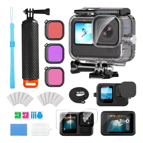 HONGDAK Waterproof case Action Camera Accessories Kit for Gopro Hero 13/12/11/10/9, Gopro Max, Gopro Fusion, Insta360, Dji Osmo Action