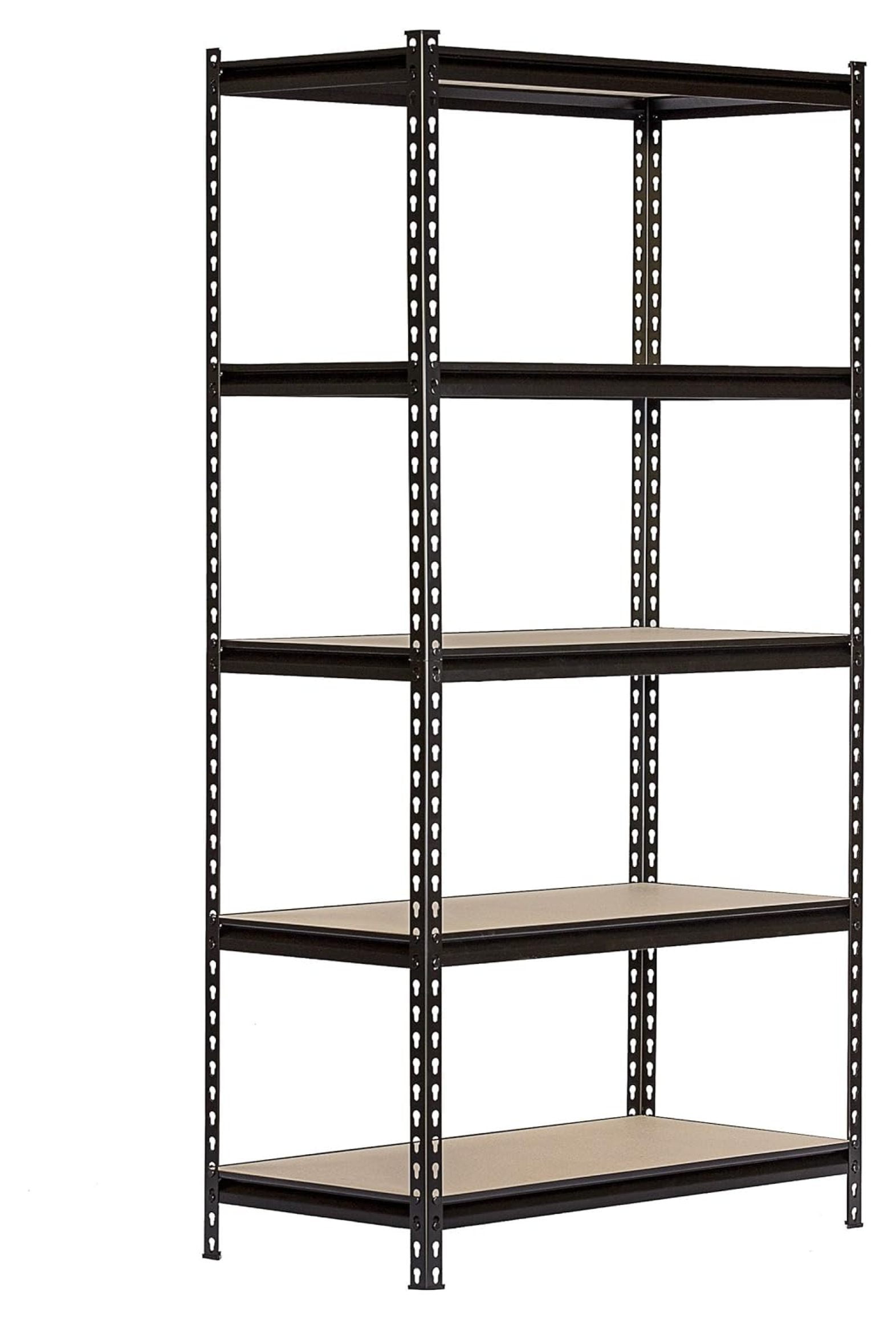 Adjustable 5-Tier Black Metal and Wood Storage Shelving