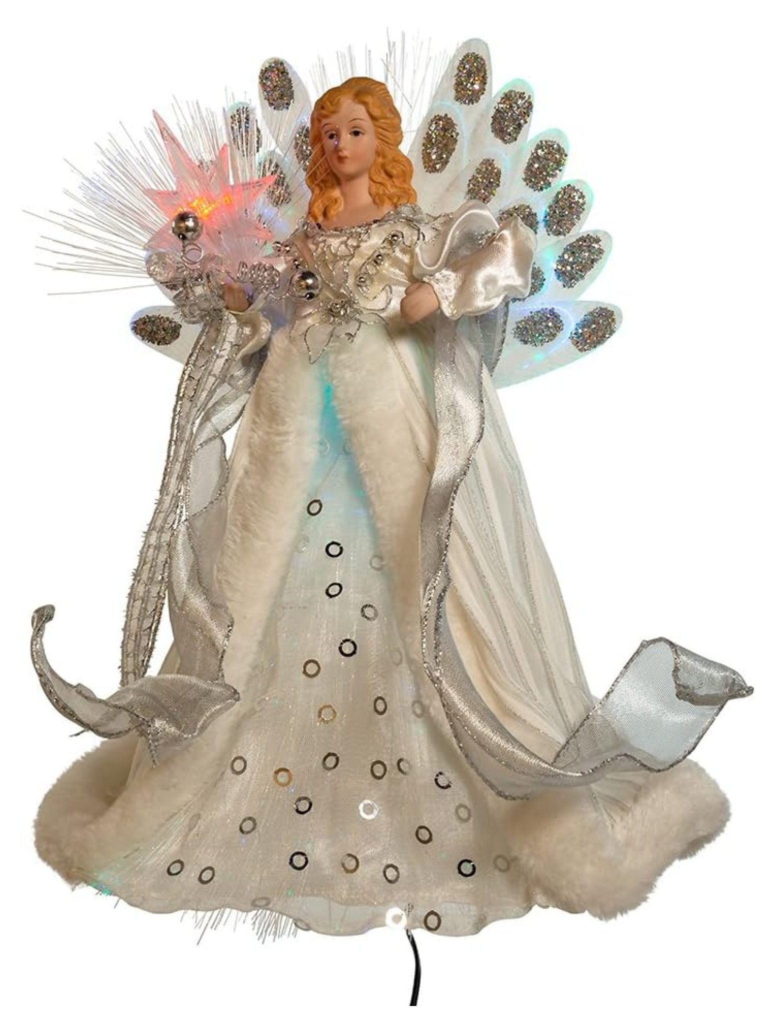 HONGDINGF LED Fiber Optic Angel Figurine, 12Inch, White and Silver
