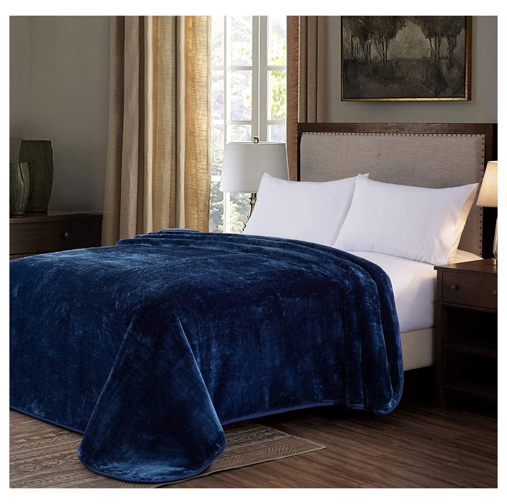 HONGDINGF Solid Navy Blue Bed Blanket Heavy Thick One Ply Faux Korean