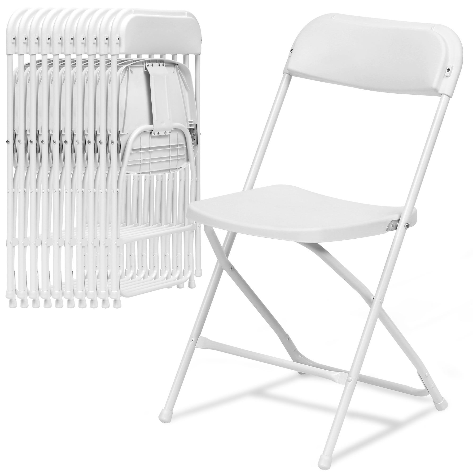 White Plastic Folding Chairs with Steel Frame, Set of 10