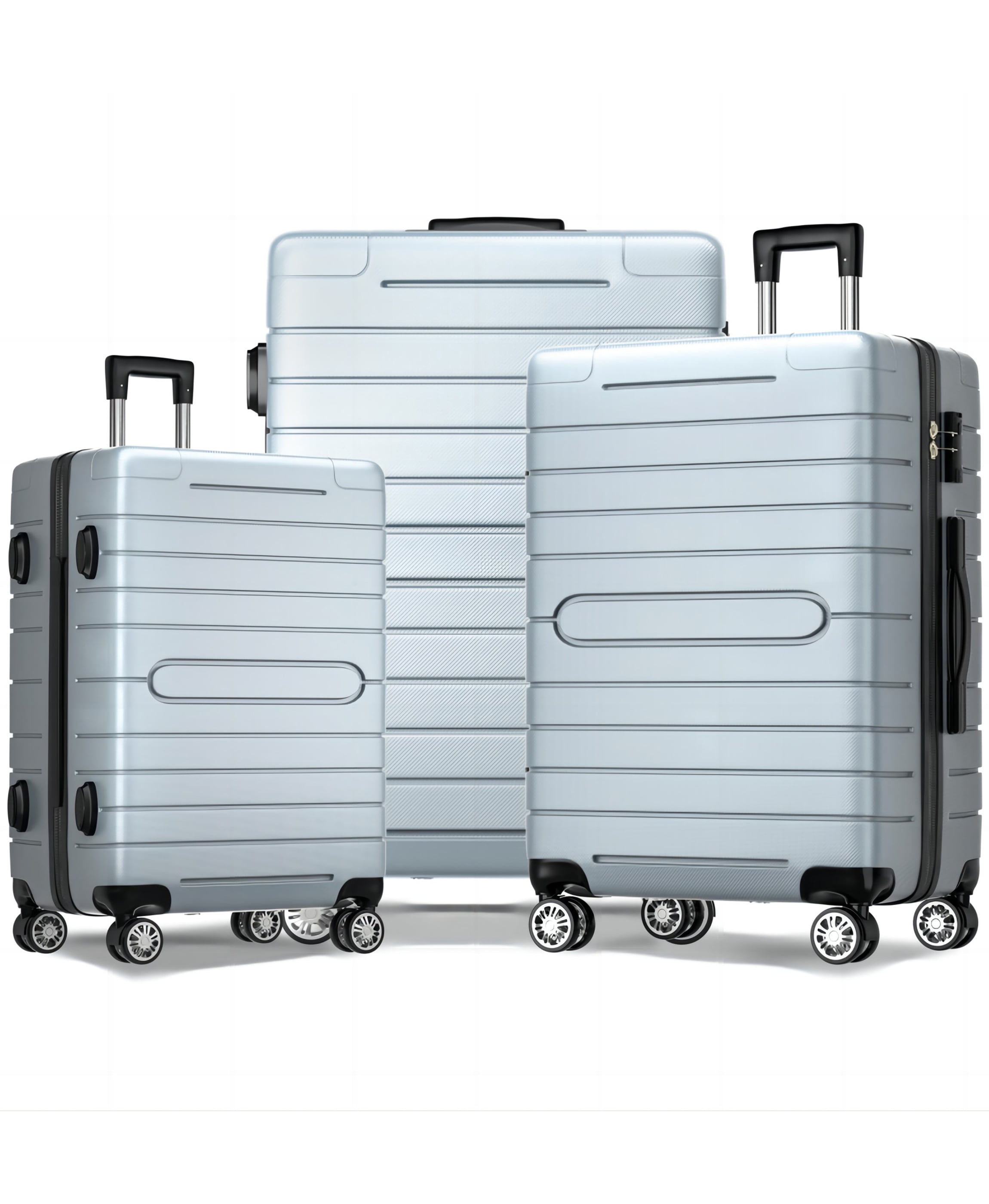 HONGGE 3 Piece Luggage Set ABS Hard Shell luggage with TSA Lock, Silver ...