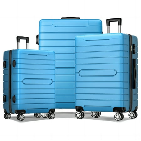 HONGGE 3 Piece Luggage Sets ABS Hardshell Hardside with TSA Lock, Azure Blue