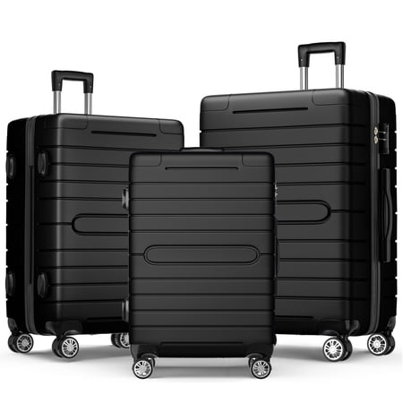 HONGGE 3 Piece Nested Spinner Suitcase Luggage Set with TSA Lock, Black