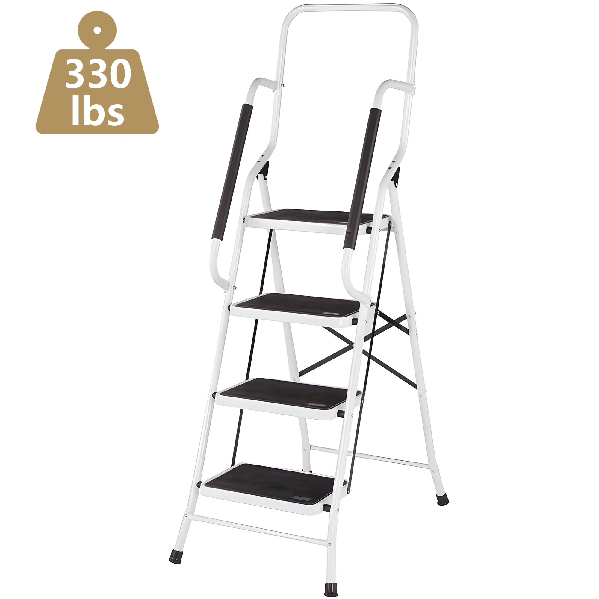 HONGGE 4 Step Ladder Portable Folding Anti Slip Steel Ladder with