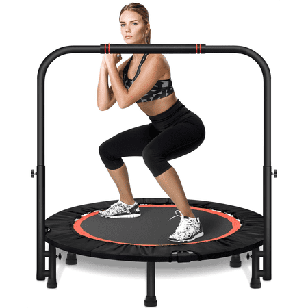HONGGE 40" Fitness Mini Trampoline, Exercise Rebounder Foldable with Adjustable Handle Max Load 450lbs