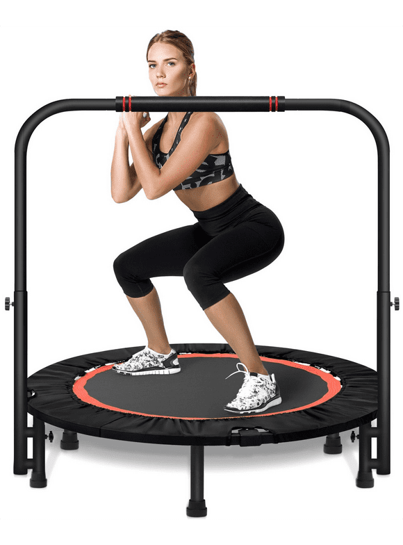 HONGGE 40" Fitness Mini Trampoline, Exercise Rebounder Foldable with Adjustable Handle Max Load 440lbs