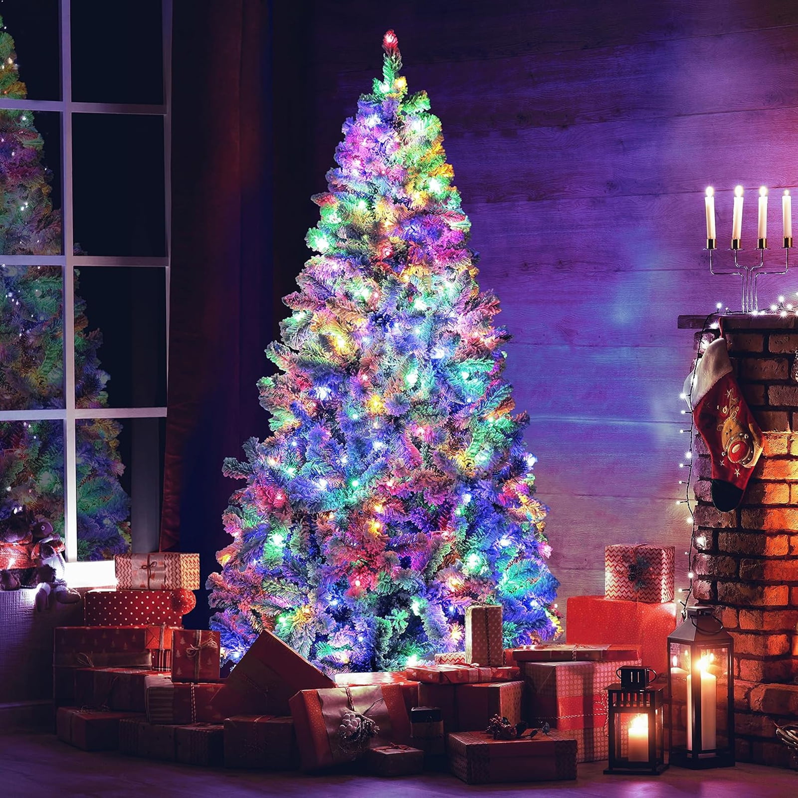 HONGGE 6ft PreLit Artificial Christmas Tree w/ Flocked Branches, 250