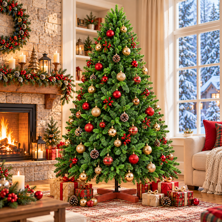 SUGIFT 6ft Unlit Full-Body Artificial Fir Christmas Tree, 1,000 PE and PVC Branch Tips, Hinged Design for Easy Assembly, Wooden Base, Green