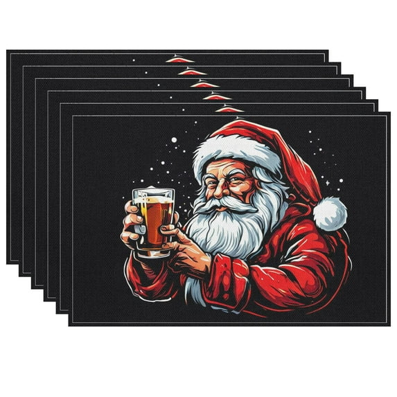 Non-Slip Christmas Placemat Santa Claus Cute Comic Style Entry Mat, 6pcs/Pack 17.7x13 Inch Durable Christmas Character Cartoon Door Mats Indoor for Table Kitchen