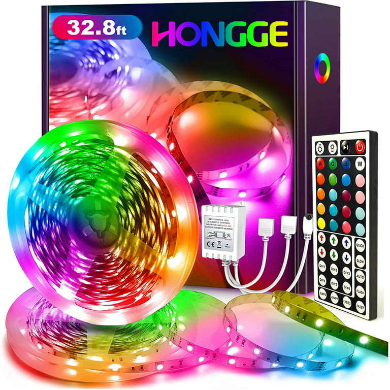 HONGGE LED Light Strip, 32.8ft 10m RGB LED Light Strip Color Changing 3528  600 LEDs with 44 Keys IR Remote for Home, Bedroom, Kitchen, Home Decoration  