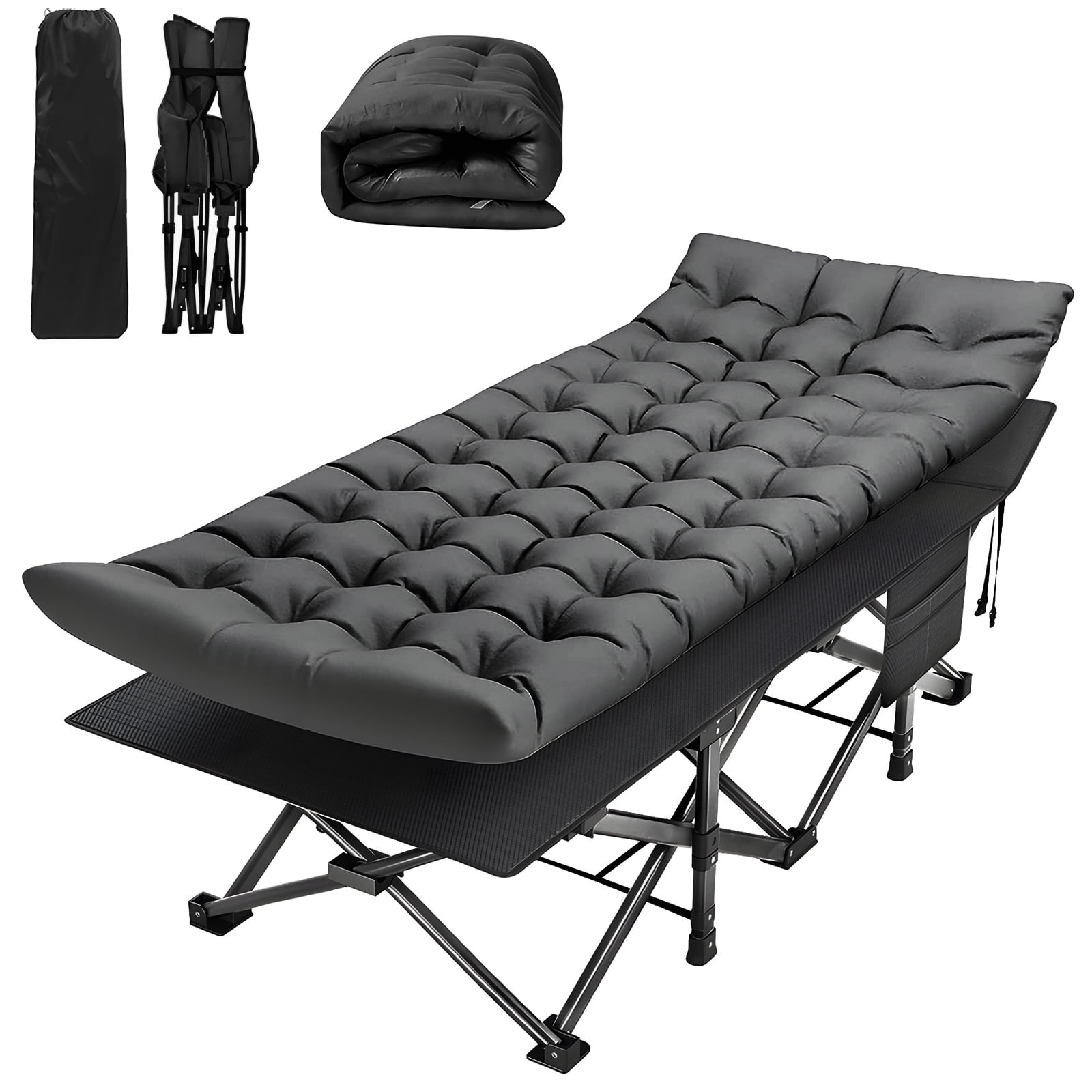 HONGGE Portable Camping Cot for Adults Folding Bed with Mattress 75" x32"