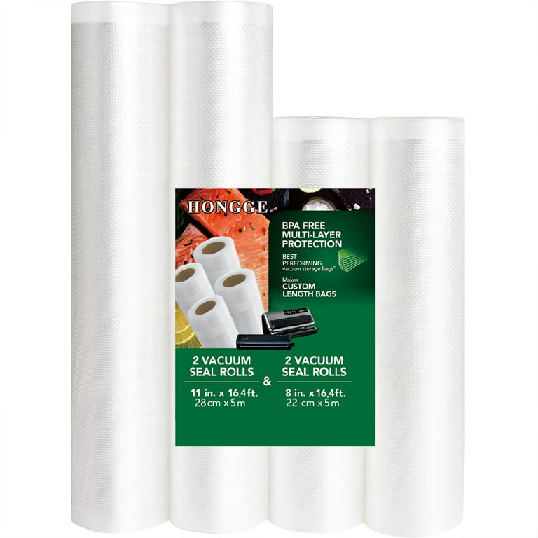 HONGGE Vacuum Sealer Bags, Food Saver Vacuum Sealer Rolls - 4Packs in  8.6x16.4' & 11x16.4