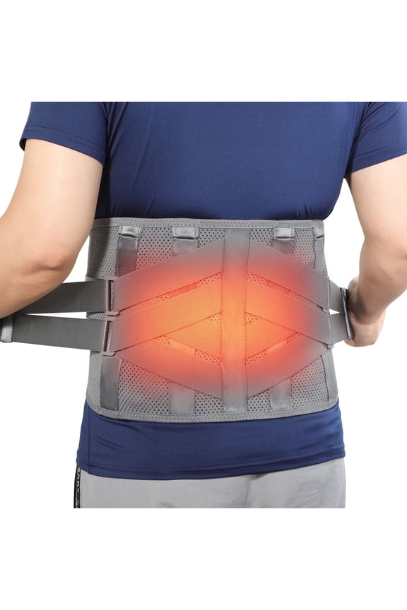 Back Support Brace with Heating and Rechargeable Battery, for Lower Back Pain Relief, Gray, L
