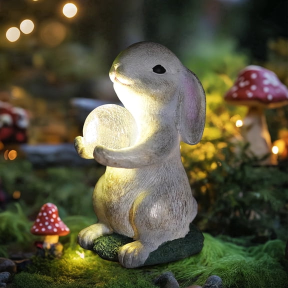 HONGLAND Solar Rabbit Statue, Bunny Figurine with Solar Lights for Garden Patio Yard Lawn Decor