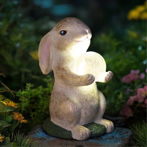 HONGLAND Solar Rabbit Statue, Bunny Figurine with Solar Lights for Garden Patio Yard Lawn Decor