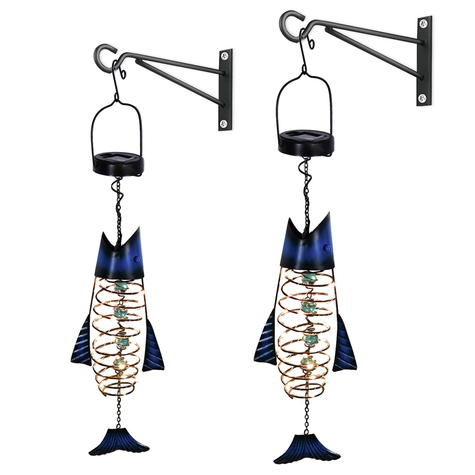 HONGLAND 2 Pack Fish Solar LightMetal Fish Outdoor Decor,Decoration