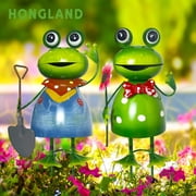 HONGLAND Cute Metal Frog Statues - 3D Outdoor Garden Sculptures for Lawn and Patio Decor - Set of 2