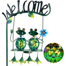 HONGLAND Garden Solar Lights,Frog Swing Decorative Garden Stake Welcome Sign- 48 inch（Green）