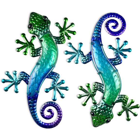 HONGLAND Metal Gecko Wall Art 15 Inch Lizard Outdoor Decor Lizards Garden Sculpture for Yard Fence 2 Pack