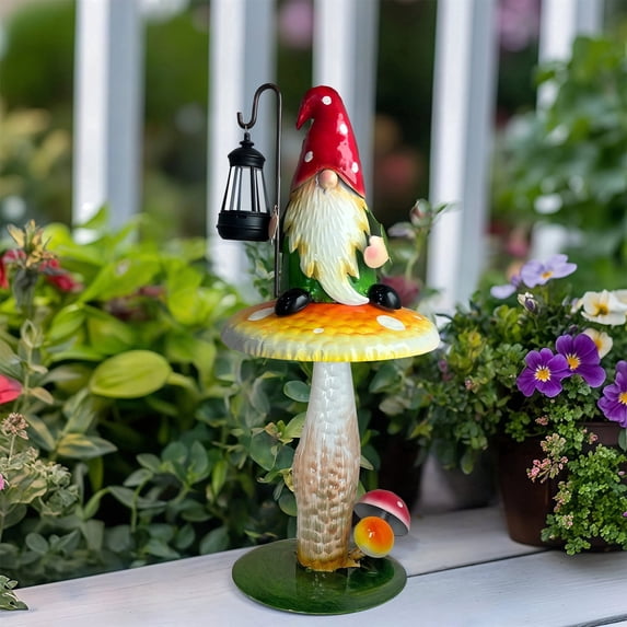 HONGLAND Solar Garden Gnome Statue with LED Lights, Waterproof Outdoor Mushroom Decor for Yard Patio