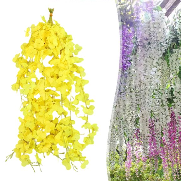 HONGLIN 10Pcs 60Cm Artificial Wisteria Hanging Vine Garland, Yellow Fake Flower String for Wedding Ceiling Home Decor