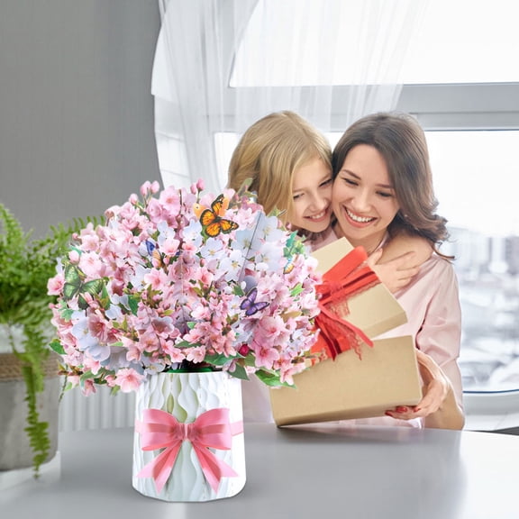 HONGLIN 2026 New Mother'S Day Bouquet Large Greeting Card Creative 3D Folding Border Handmade Card for Birthday,Mother'S Day,Thank You,Anniversary,Thinking of You,Congratulations Gifts Cherry Blossom