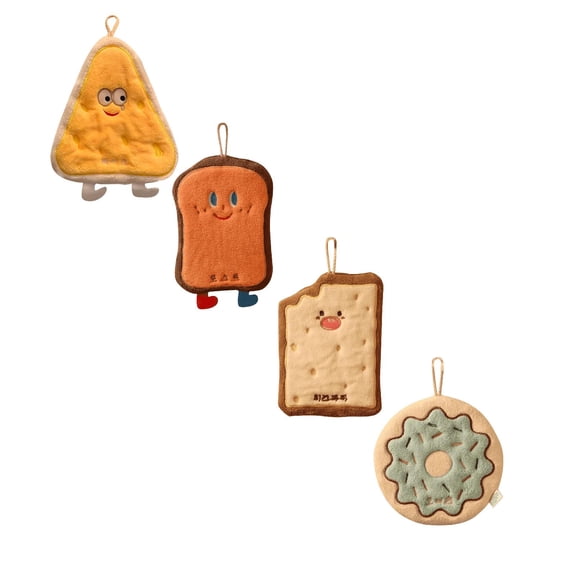 HONGLIN 4 Pcs Cute Hand Towel in the Shape of Food Absorbent and Thickened Bathroom Handkerchief Towel Hand Washing Small Square Towel Kitchen Cloth