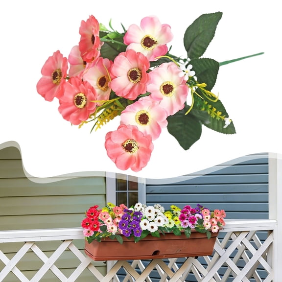 HONGLIN Artificial Wildflowers with Cherry & Daisy, Pink Fake Floral Bouquet for Outdoor Window Box Hanging Basket Decor