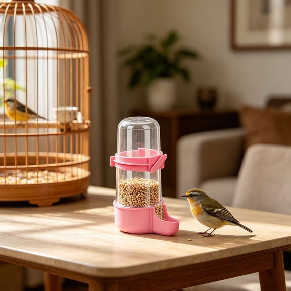 HONGLIN Bird Water Dispenser, Automatic Bird Feeder for Cage, Hanging Bird Feeder with Large Trough for Parakeets and Quails, Pink