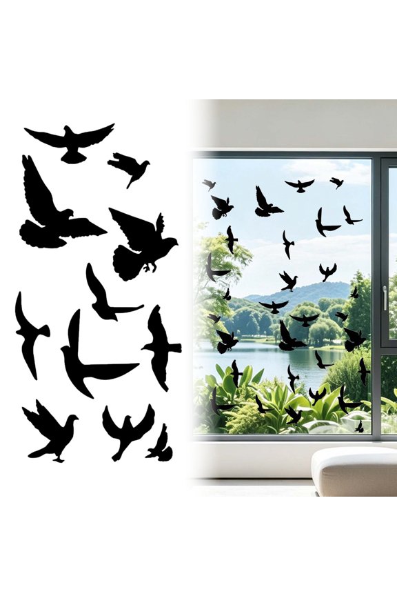 Bird Window Strike Prevention Decals, Static Cling Anti Collision Window Stickers, No Adhesive Reusable Bird Safety Decals for Home Glass, Black