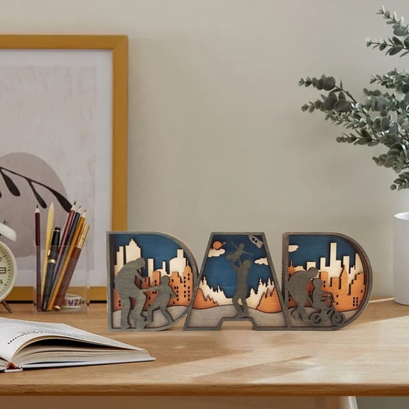 HONGLIN Creative Father'S Day Wooden Crafts Ornament, Festival Home Desktop Decoration for Dad (Style C)