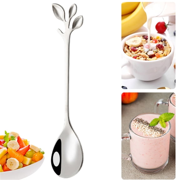 HONGLIN Dessert Spoons, 4.9" Elegant Silver Creative Leaf Mini Stainless Steel Espresso & Tableware Dessert Tea Coffee Spoons for Stirring Mixing Sugar, Ice Cream, Cake Coffee Tea (Silver)