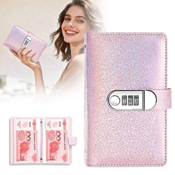 HONGLIN Envelopes Saving Challenge, Money Saving Wallet with Password Lock, Budget Savings Challenge Book for Financial Planning, Money Binder with Password Lock Pink
