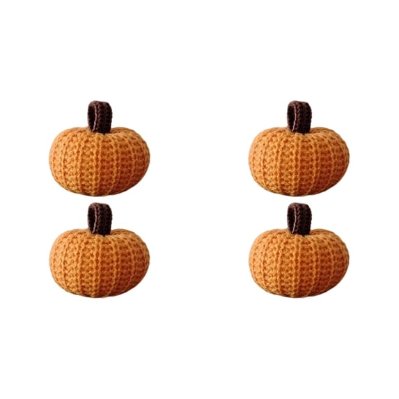 HONGLIN Handmade Knitted Pumpkin Decor, Soft Crochet Pumpkin Tabletop Figurine, Rustic Farmhouse Fall Halloween Thanksgiving Ornament, Orange, 4 Pack
