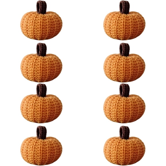HONGLIN Handmade Knitted Pumpkin Decor, Soft Crochet Pumpkin Tabletop Figurine, Rustic Farmhouse Fall Halloween Thanksgiving Ornament, Orange, 8 Pack