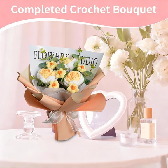 HONGLIN Handmade Woven Artificial Flower Bouquet Never Fade Home Decor, Flexible Bendable Stems Handcrafted Yarn Flowers for Table Centerpiece Boho Decor