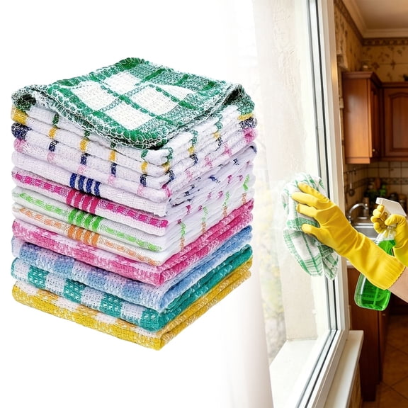 HONGLIN Kitchen Towels, 12 Pack Cotton Dish Rags, Absorbent Weave Cloths for Kitchen, Reusable Cleaning Rags, 11.8x11.8 Inch, Random Colors