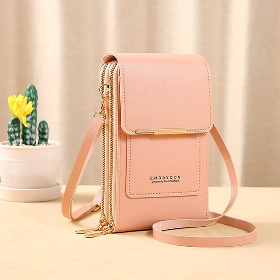 HONGLIN Phone Wallet, Crossbody Phone Purse with Touchscreen Window, Phone Case Wallet for Women, PU Leather Crossbody Bag for Travel and Shopping, Pink