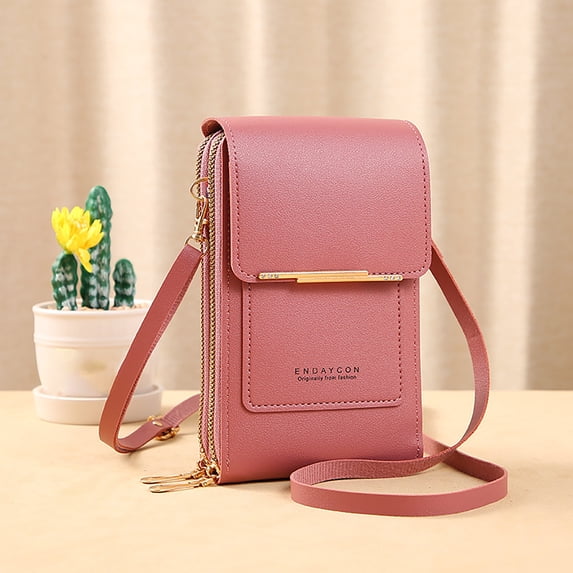 HONGLIN Phone Wallet, Crossbody Phone Purse with Touchscreen Window, Phone Case Wallet for Women, PU Leather Crossbody Bag for Travel and Shopping, Watermelon Red