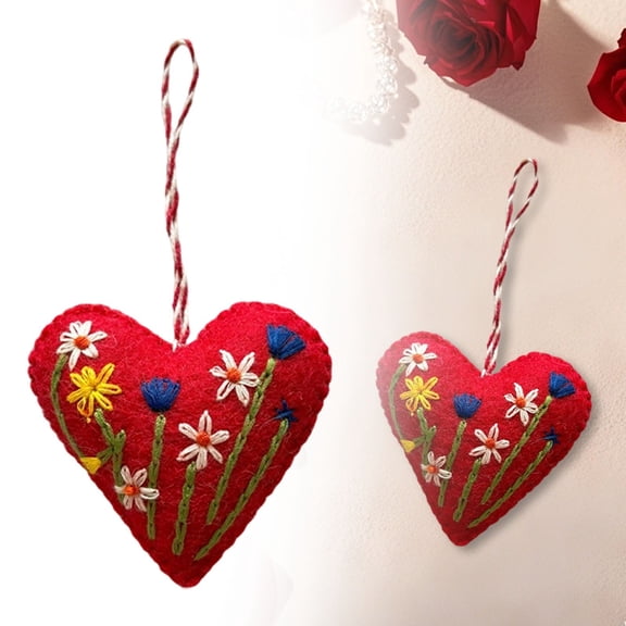 HONGLIN Red Handmade Wool Heart Embroidery Lanyard | Valentine'S Day & Home Decoration Hanging Accessory