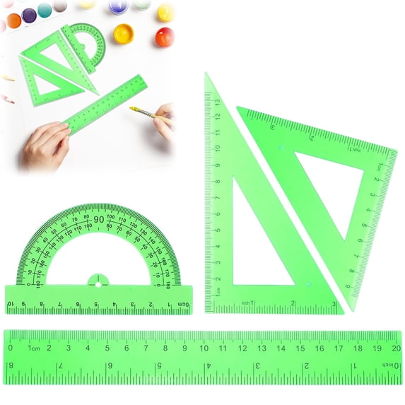HONGLIN Ruler Set, Geometry Set with Protractor and 3 Rulers, Drafting Tools for Students Engineers Architects, 4-Piece 8 Inch
