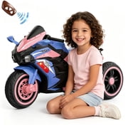 HONGLONG Birthday Christmas Gift for Grils, Kids Pink Electric Ride On Motorcycle, Dual Mode Parent Remote Control 3 Wheel Motorbike, 12V Rechargeable Riding Toy with Light Music