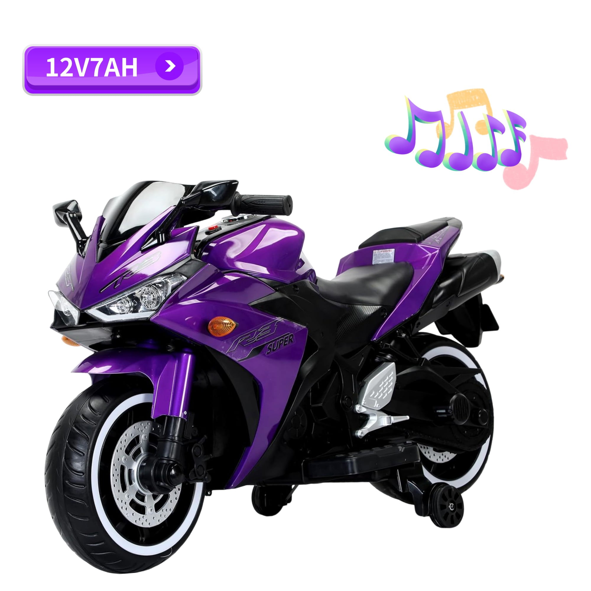 HONGLONG 12V Motorcycle for Kids, Children Battery Motorcycle 2 Wheels Motorbike Ride on Kids Electric Motorcycle with Lighting Wheels/LED Lights, Music, Purple