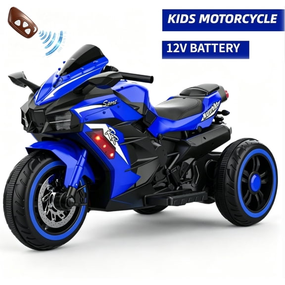 HONGLONG 12V Kids 3 Wheel Electric Ride On Motorcycle with Parent Remote Control, Battery Powered Motorbike Toy 4MPH Low Speed Safe Ride On Vehicle for Boys Girls 3-6 Years Old
